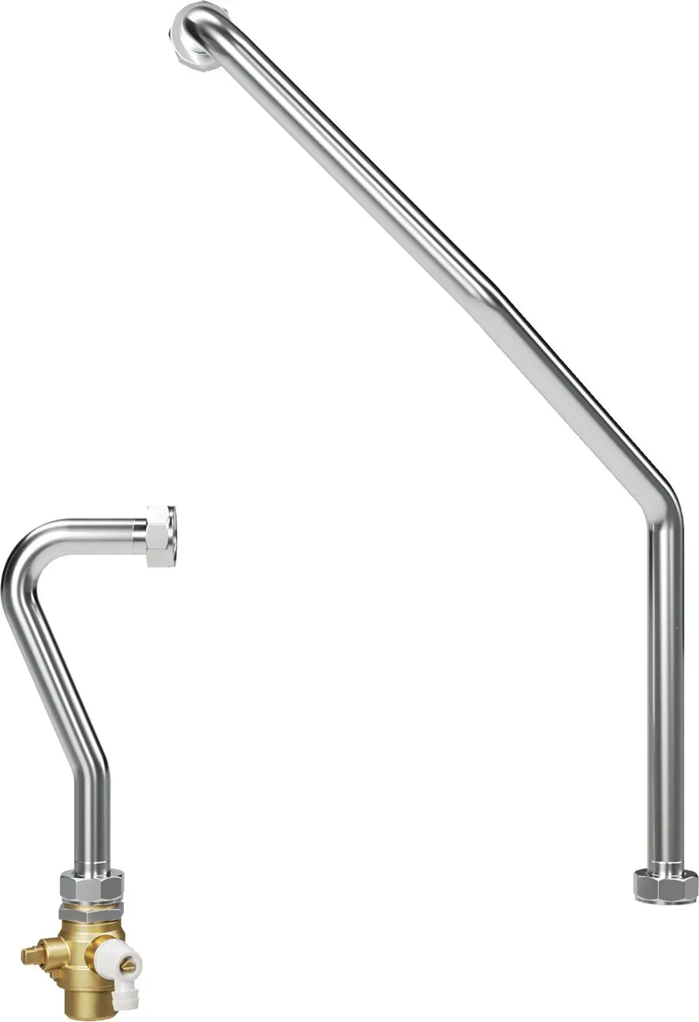 Zwei gebogene Rohre für Heizungsinstallationen, darunter ein Mess- und Regelventil, beliebig einsetzbar, geeignet für Anwendungen mit Bosch Wohnungsstationen.